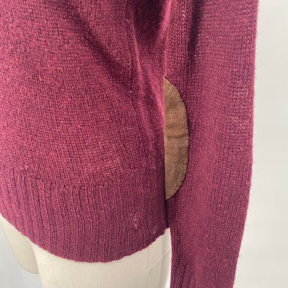 Vintage 60s Hudsons Detroit Sweater Shetland Wool V Neck Elbow Patches Burgundy - Picture 7 of 13